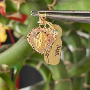 14K Gold Heart Shape Guadalupe Pendant